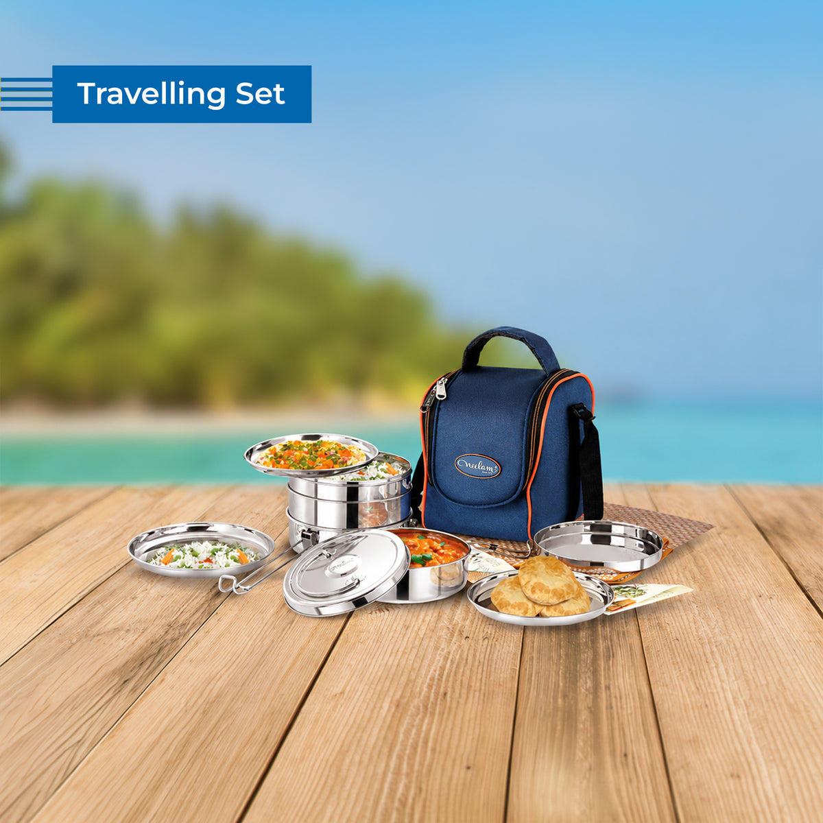 Neelam Stainless Steel 25 pcs Travelling Tiffin Set Cum Picnic Set