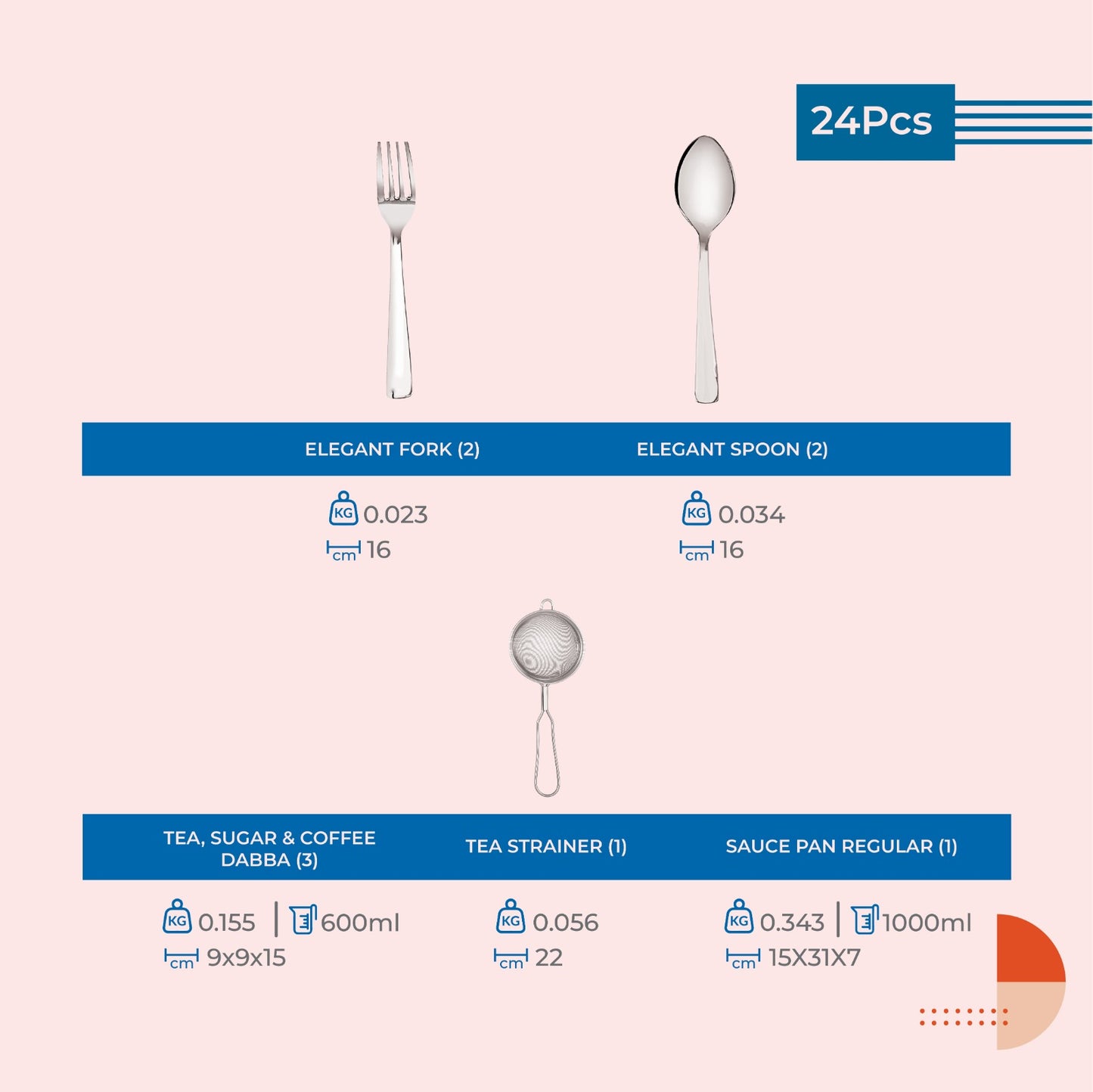 Stainless steel Dinner set of 24 Pcs