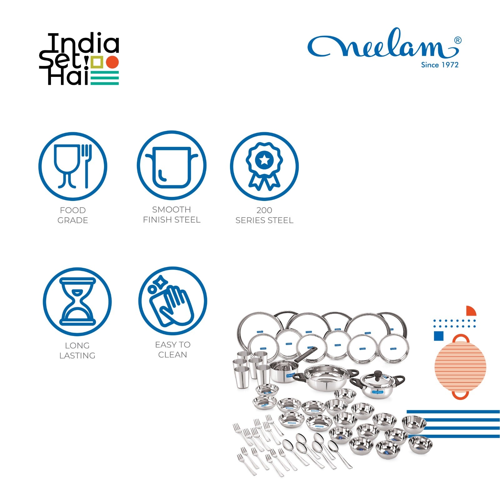 Stainless steel Dinner set of 58 Pcs