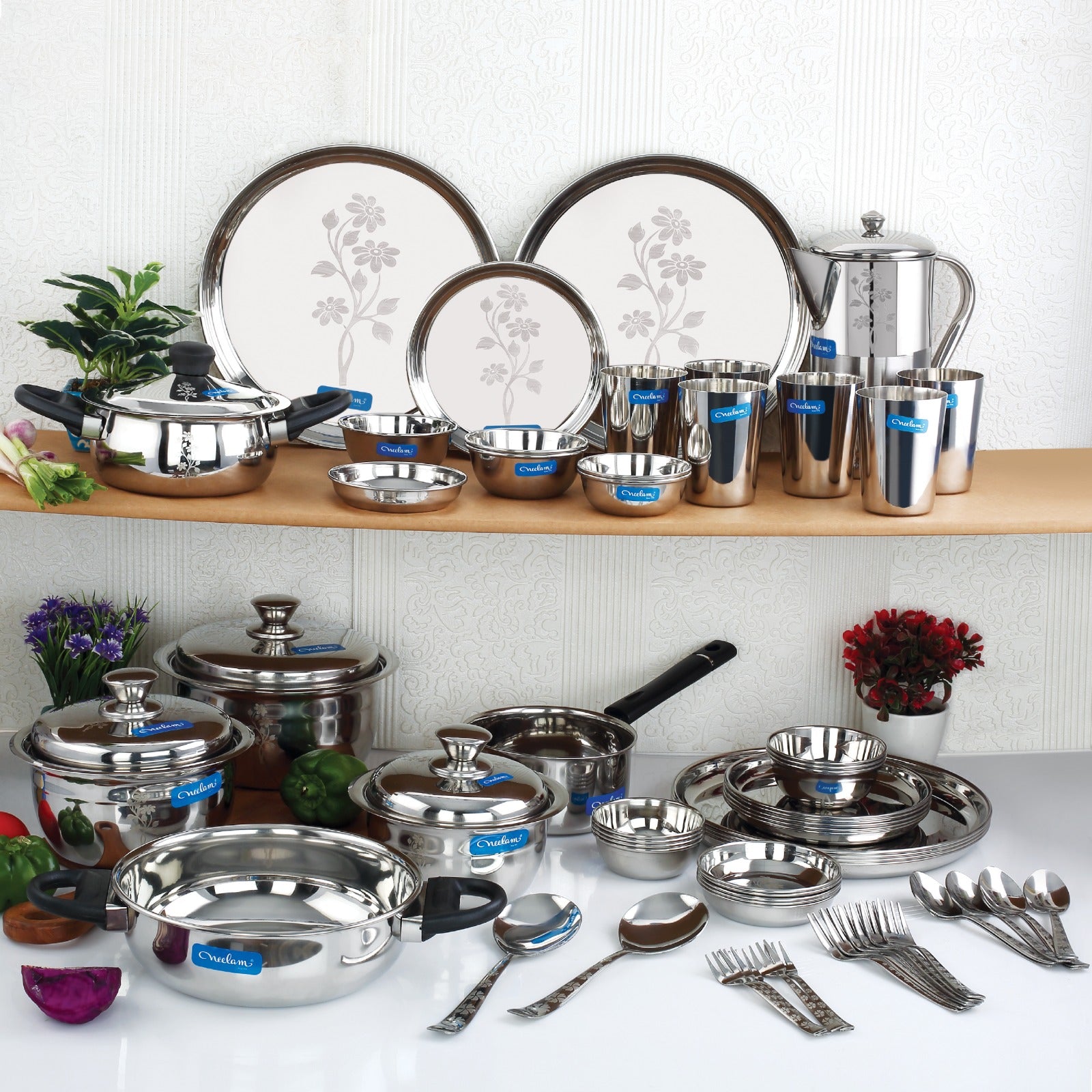 Buy stainless steel dinner set for online| Large family