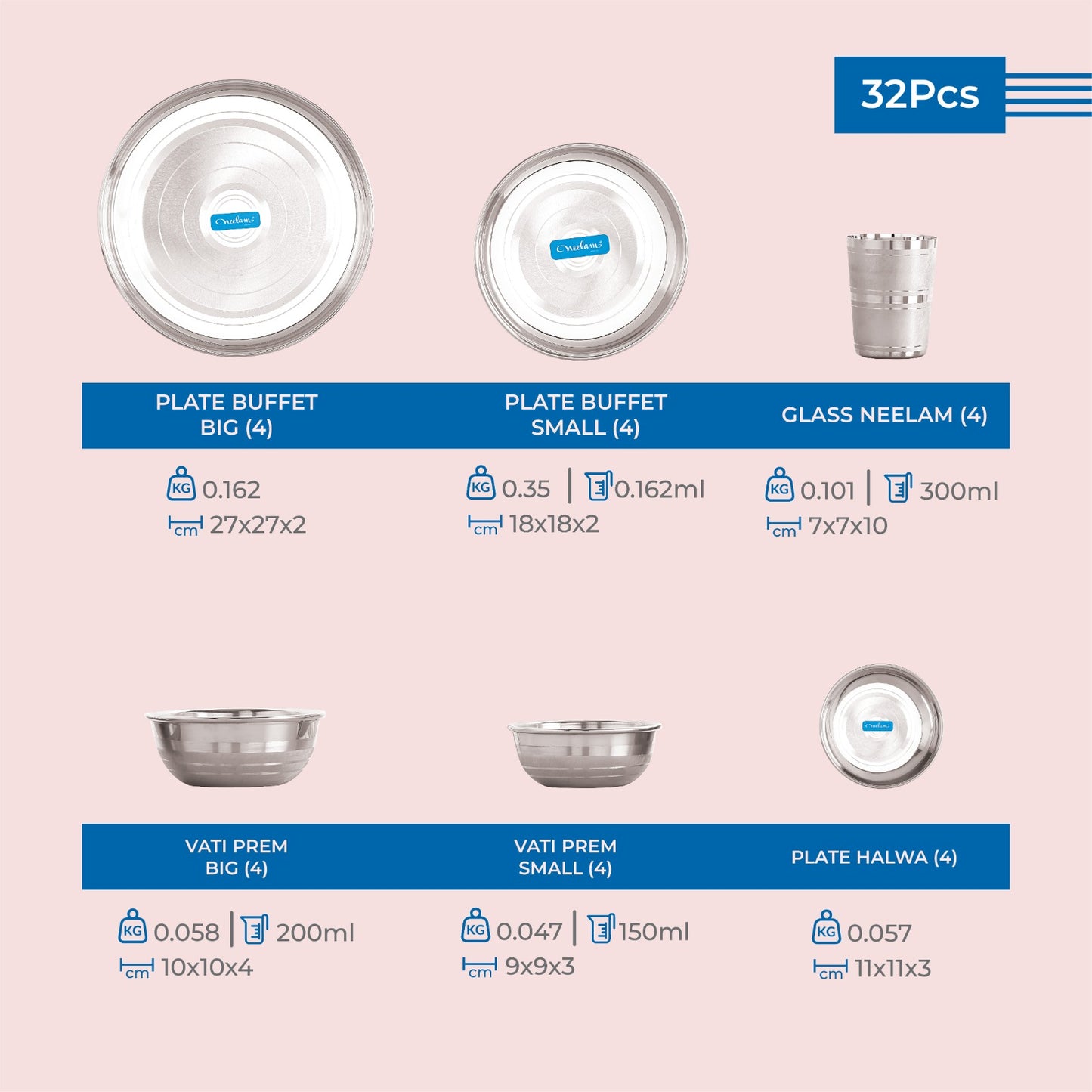 My Family Dine 32 Pcs Stainless Steel Dinner Set