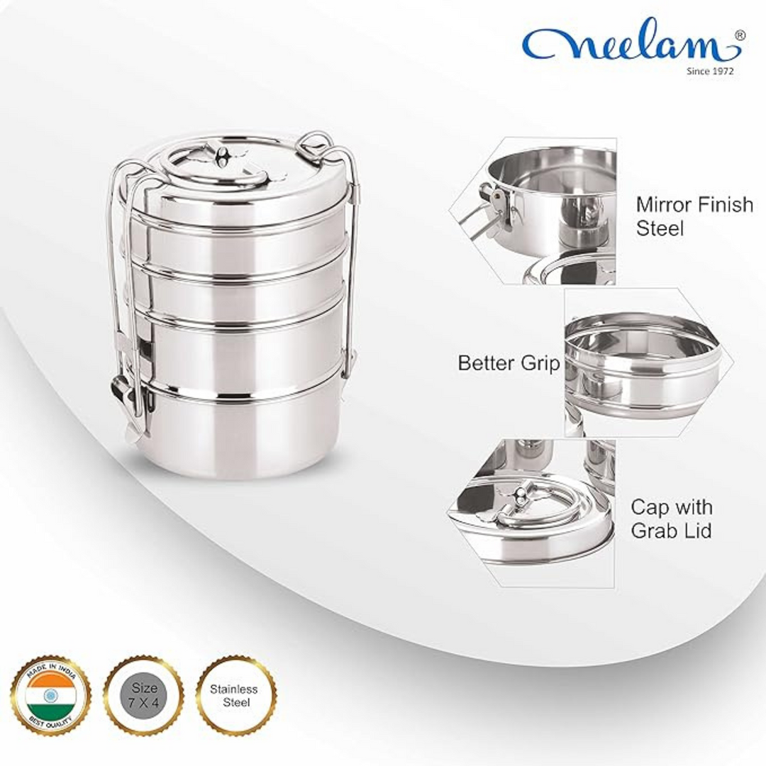 Neelam Stainless Steel Lunch Box/Traditional Tiffin Box for School/Off