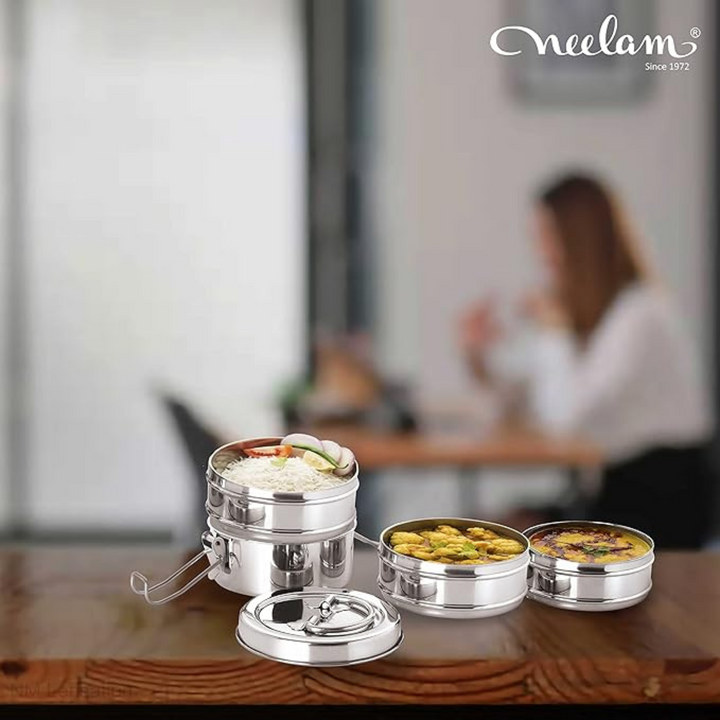 Neelam Stainless Steel Lunch Box/Traditional Tiffin Box for School/Off