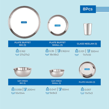 Stainless steel Dinner set of 8 Pcs by Neelam Appliances