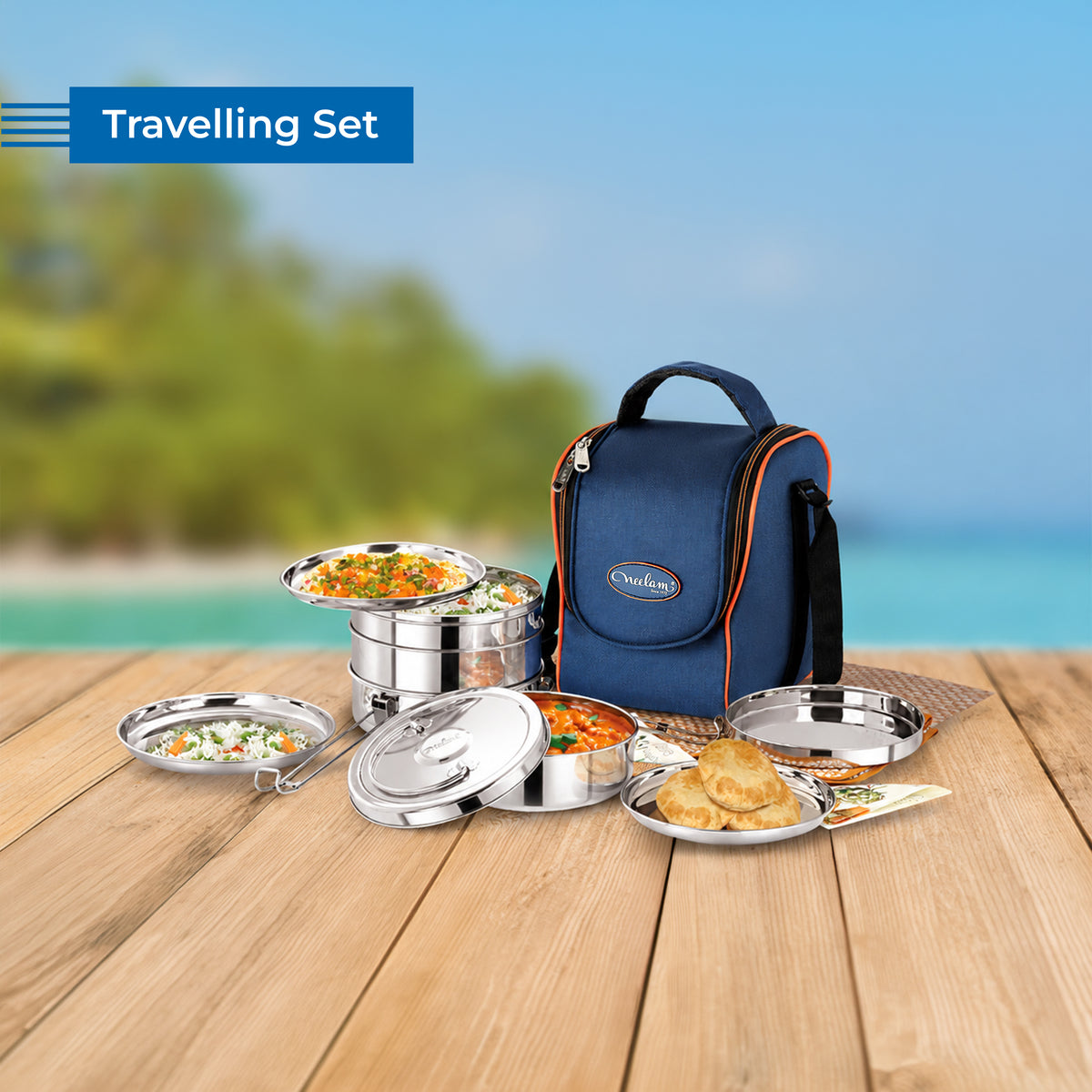 Neelam Stainless Steel 25 pcs Travelling Tiffin Set Cum Picnic Set