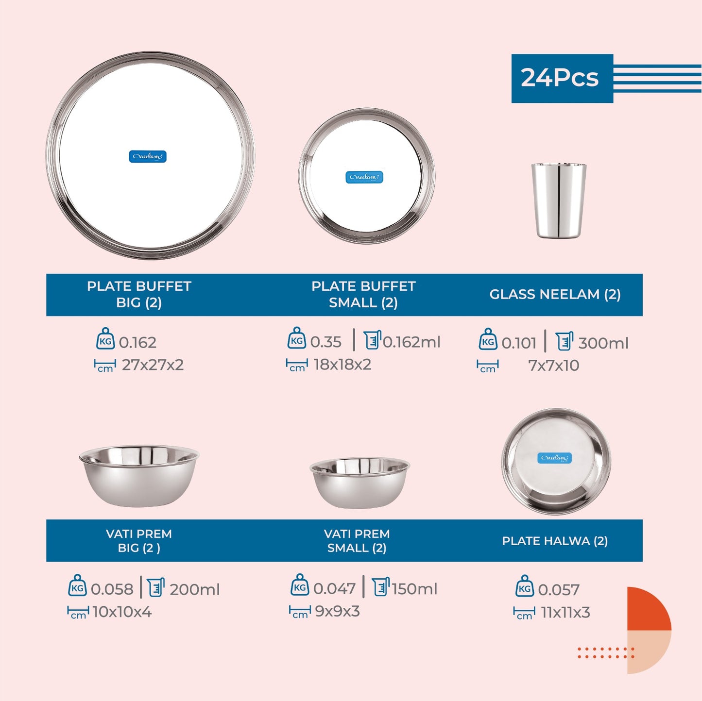 Stainless steel Dinner set of 24 Pcs By Neelam Appliances