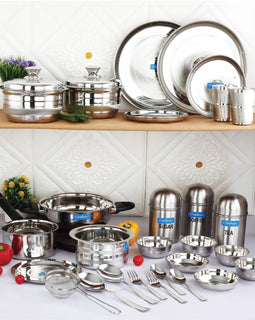 Jodi Dine, Cook & Serve Set: Stainless steel Dinner set of 30 Pcs, Diamond Finish/ Premium/ Laser Etching