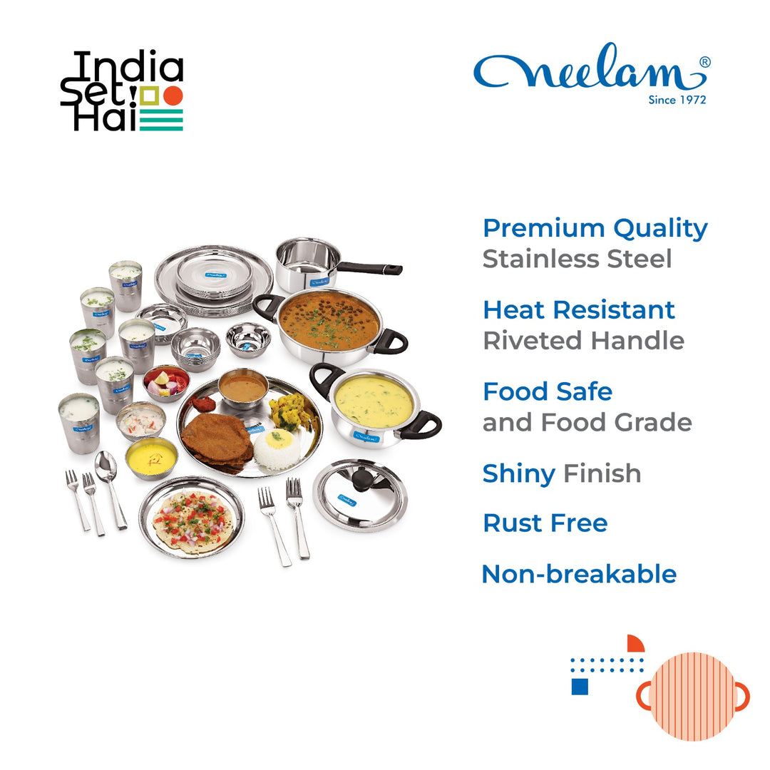 Premium quality Parivar Dine & Cook Set: Stainless steel Dinner set of 58 Pcs, Diamond Finish/ Premium/ Laser Etching