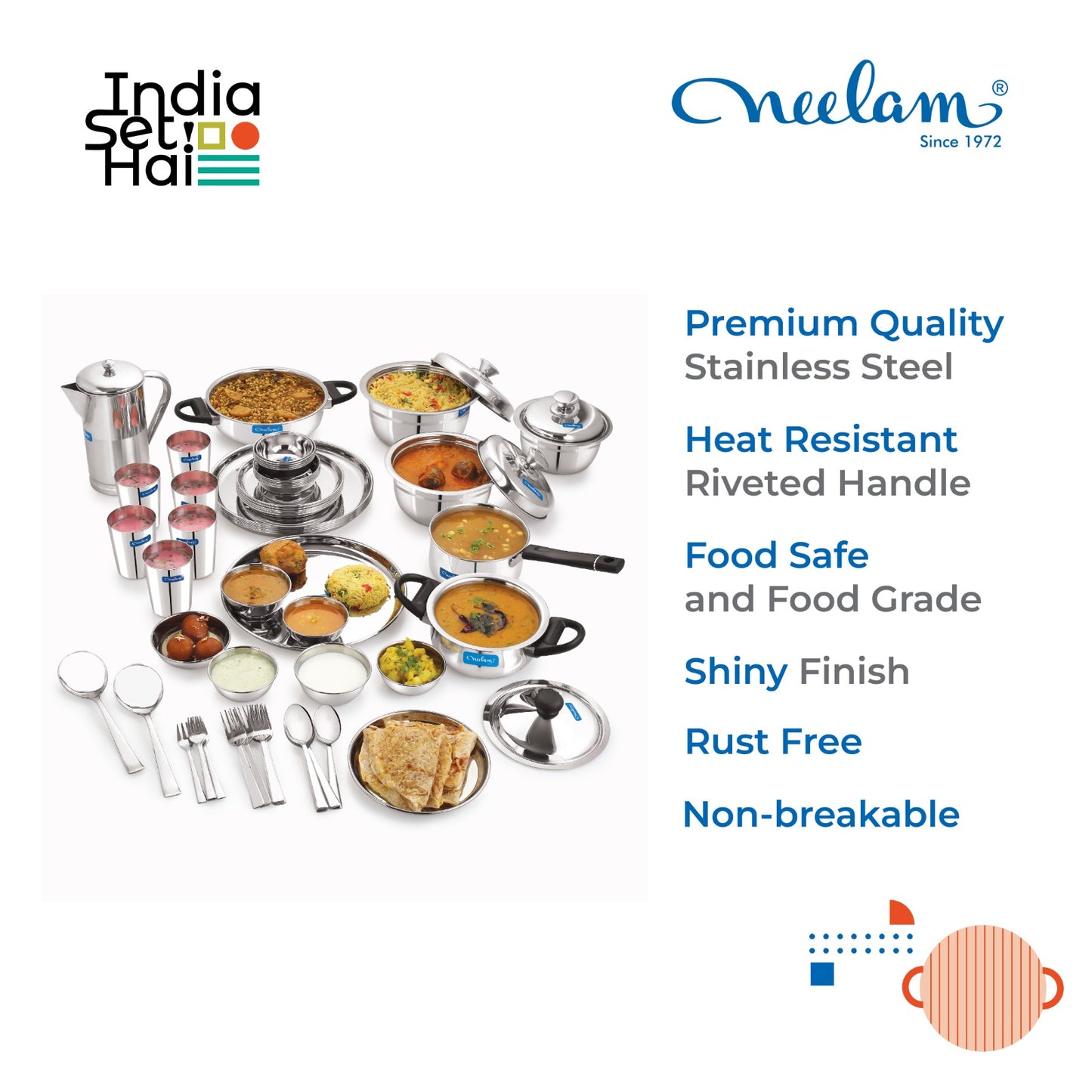 Stainless steel Dinner set of 64 Pcs