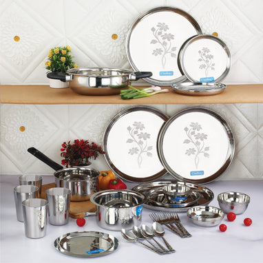 Stainless steel dine and cook set of 36 pieces for families