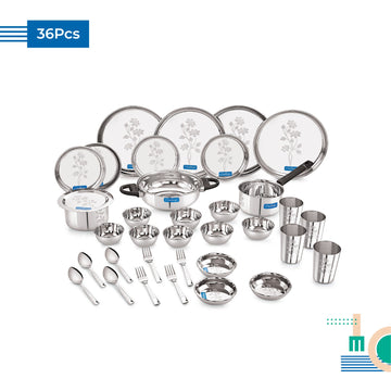 Stainless steel dine and cook set of 36 pieces for families