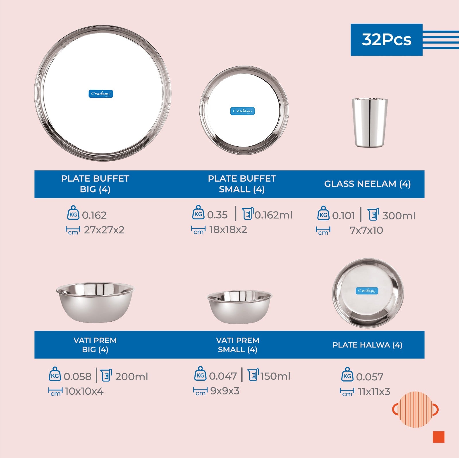 Stainless steel Dinner set of 32 Pcs