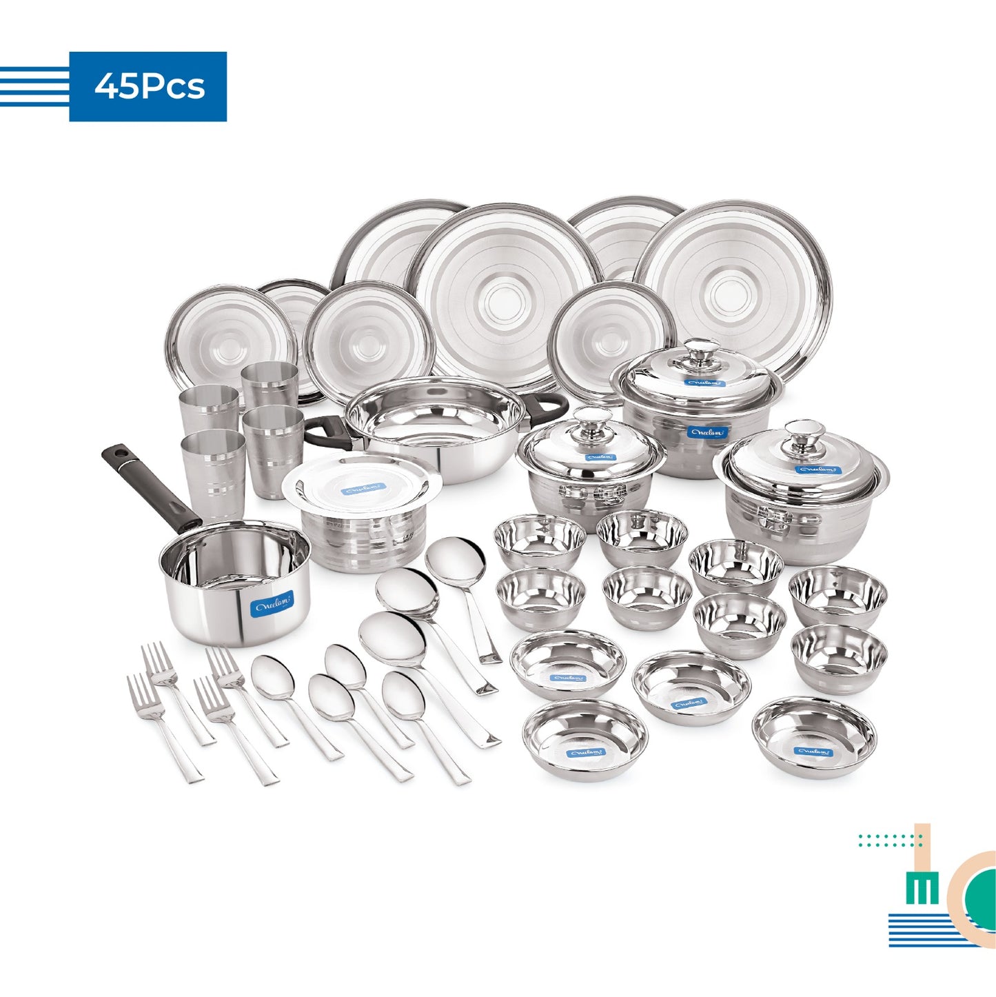 My Family Dine, Cook & Serve 45 Pcs Stainless Steel Dinner Set