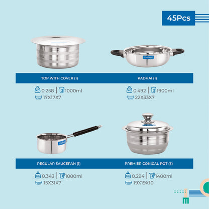 My Family Dine, Cook & Serve 45 Pcs Stainless Steel Dinner Set