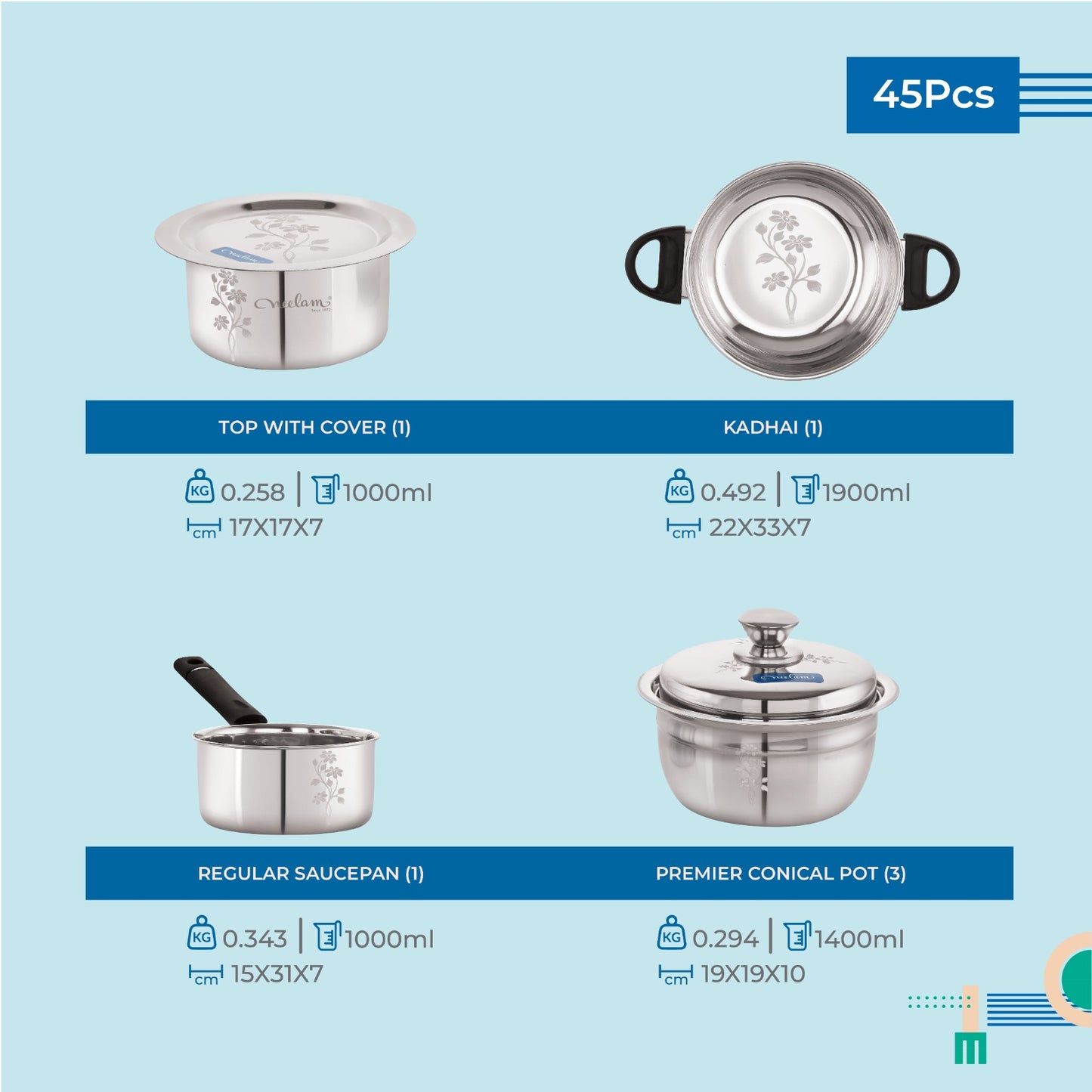 My Family Dine, Cook & Serve 45 Pcs Stainless Steel Dinner Set