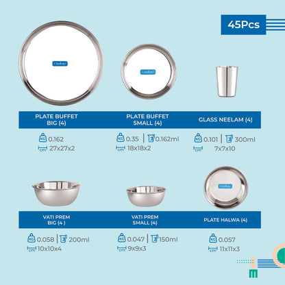 My Family Dine, Cook & Serve 45 Pcs Stainless Steel Dinner Set