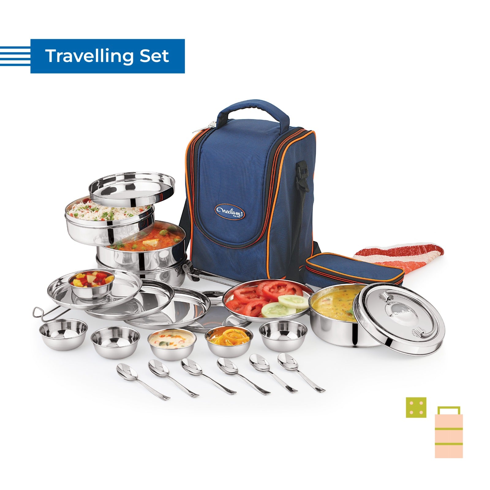 Neelam Stainless Steel 26 pcs Travelling Tiffin Set Cum Picnic Set