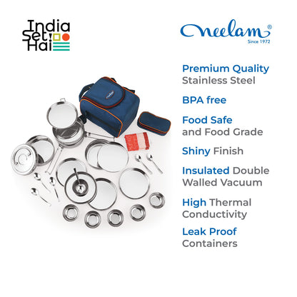 Neelam Stainless Steel 25 pcs Travelling Tiffin Set Cum Picnic Set