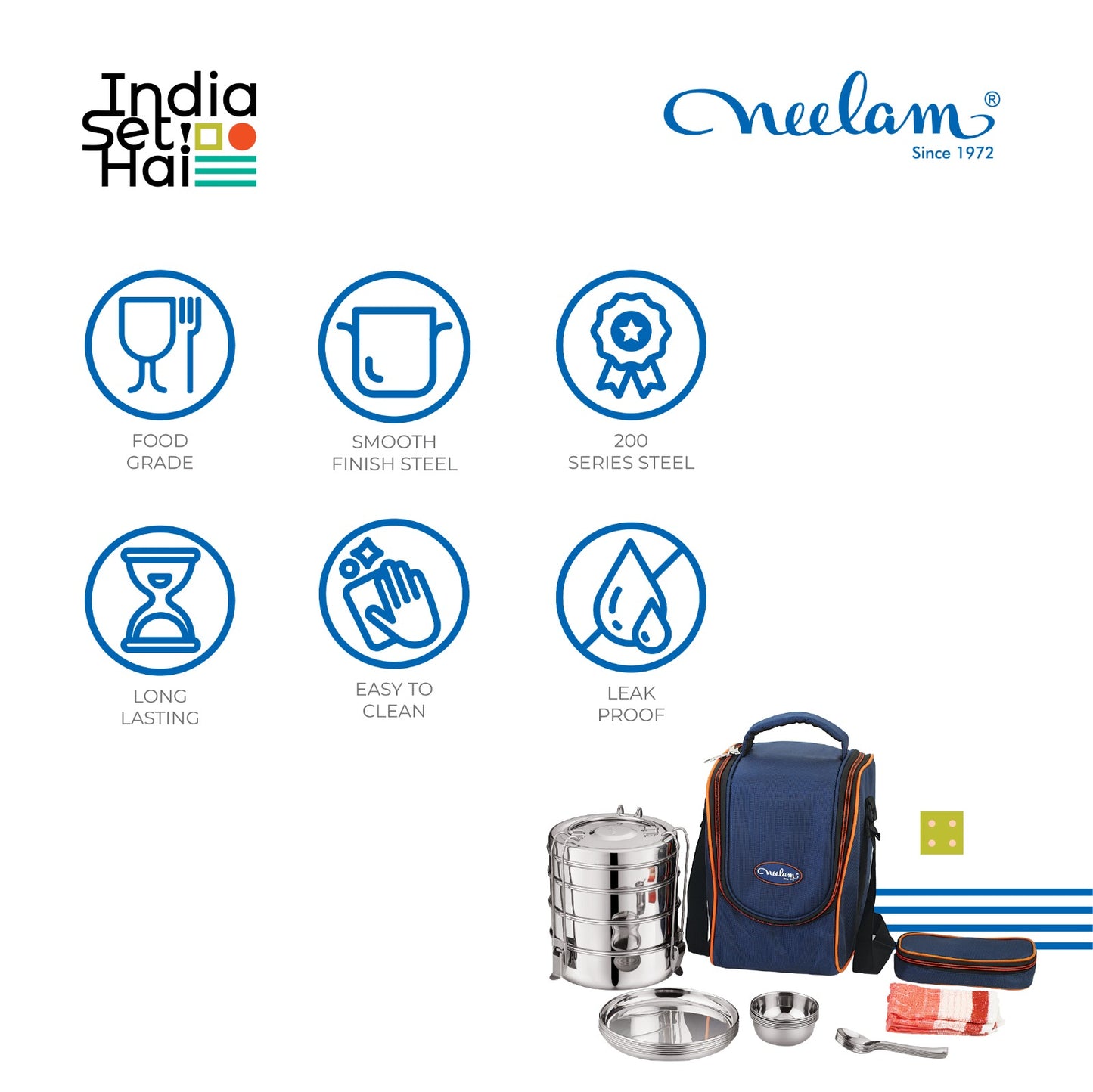 Neelam Stainless Steel 25 pcs Travelling Tiffin Set Cum Picnic Set