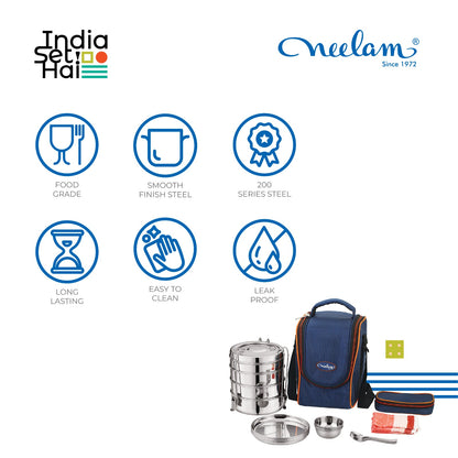 Neelam Stainless Steel 25 pcs Travelling Tiffin Set Cum Picnic Set