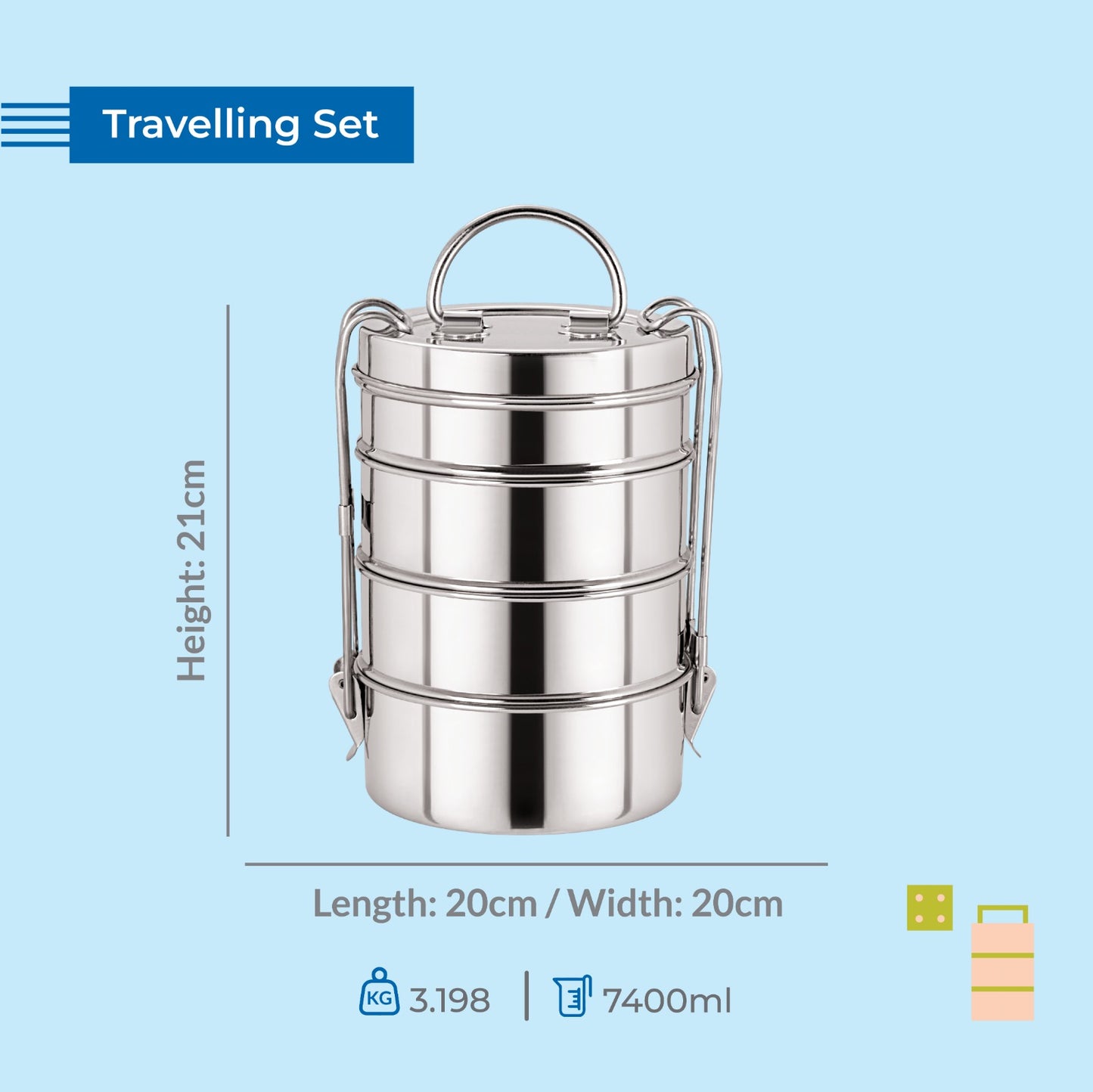 Neelam Stainless Steel 25 pcs Travelling Tiffin Set Cum Picnic Set