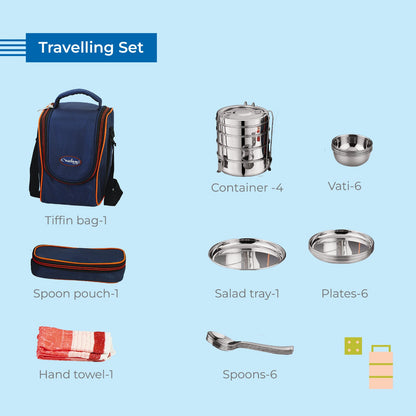 Neelam Stainless Steel 25 pcs Travelling Tiffin Set Cum Picnic Set